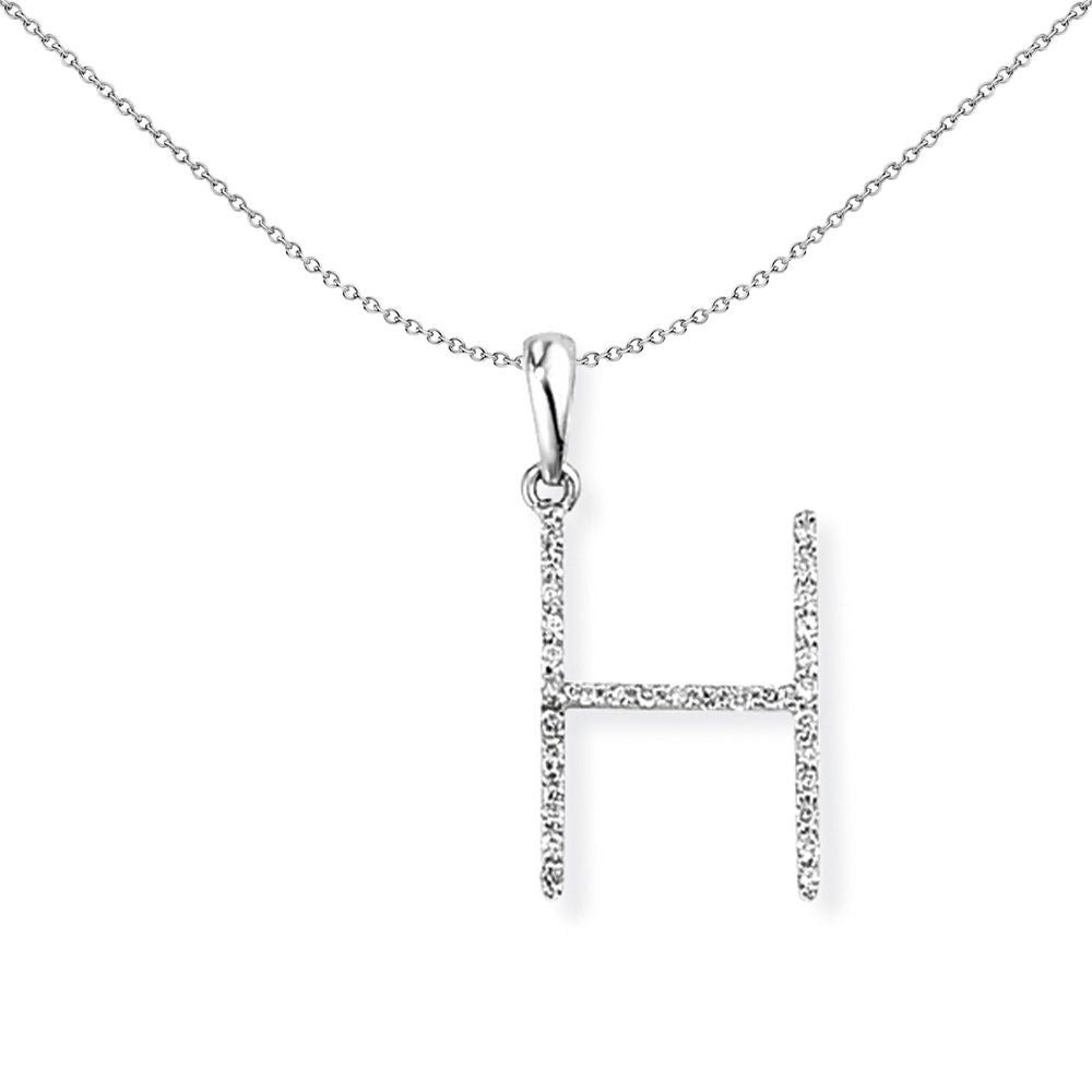 18ct White Gold  Diamond Initial Charm Pendant Letter H 11x20mm - INNR027-H
