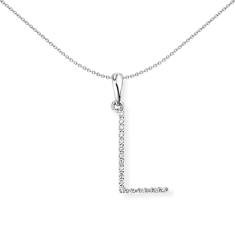 18ct White Gold  Diamond Initial Charm Pendant Letter L 8x19mm - INNR027-L