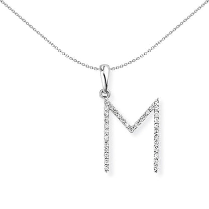 18ct White Gold  Diamond Initial Charm Pendant Letter M 11x20mm - INNR027-M