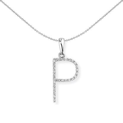 18ct White Gold  Diamond Initial Charm Pendant Letter P 9x20mm - INNR027-P
