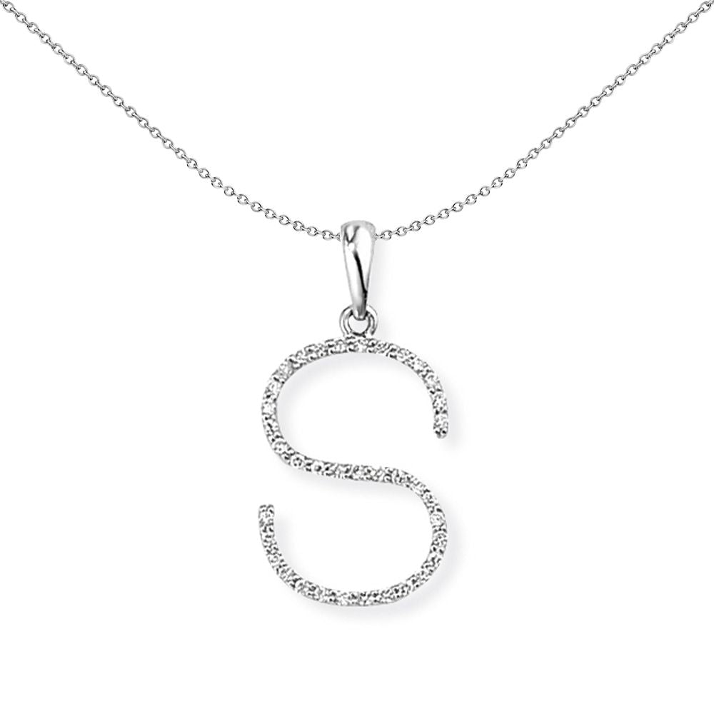 18ct White Gold  Diamond Initial Charm Pendant Letter S 11x21mm - INNR027-S