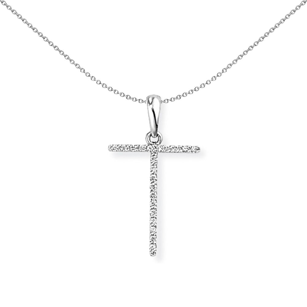 18ct White Gold  Diamond Initial Charm Pendant Letter T 12x20mm - INNR027-T