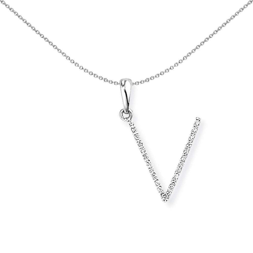 18ct White Gold  Diamond Initial Charm Pendant Letter V 11x18mm - INNR027-V