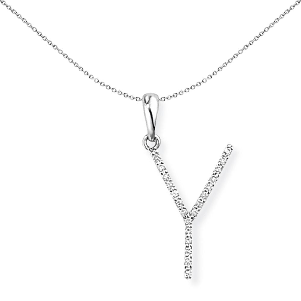 18ct White Gold  Diamond Initial Charm Pendant Letter Y 10x20mm - INNR027-Y