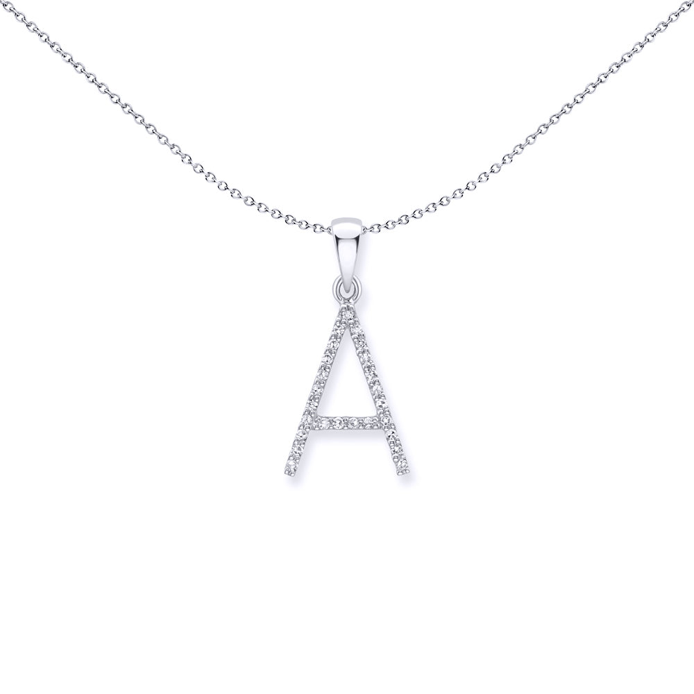 9ct White Gold  Diamond Initial Charm Pendant Letter A - INNR029-A