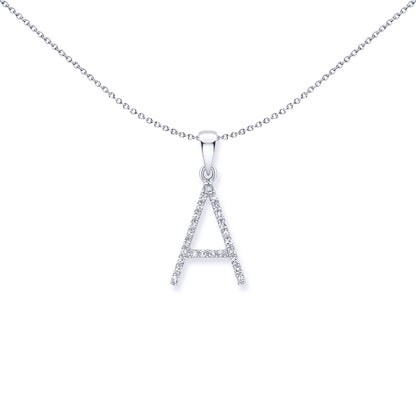 9ct White Gold  Diamond Initial Charm Pendant Letter A - INNR029-A