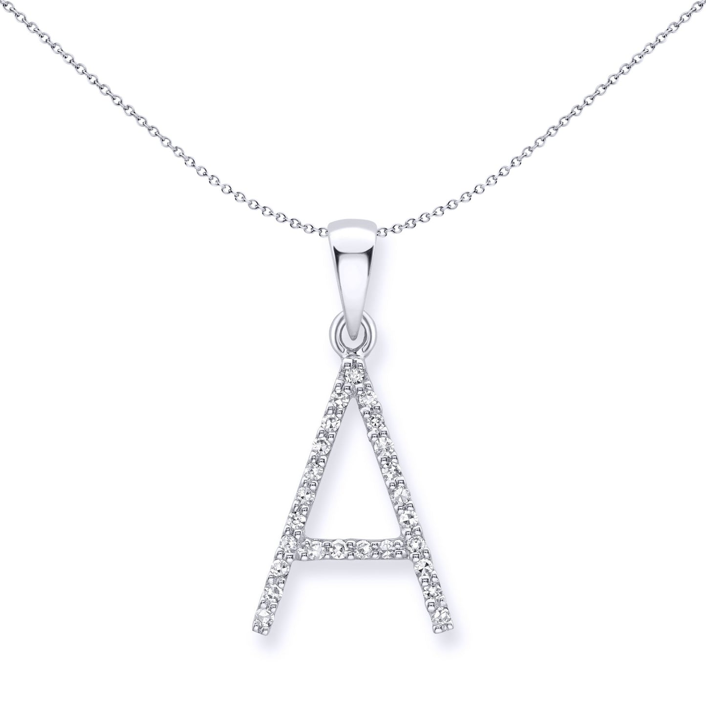 9ct White Gold  Diamond Initial Charm Pendant Letter A - INNR029-A