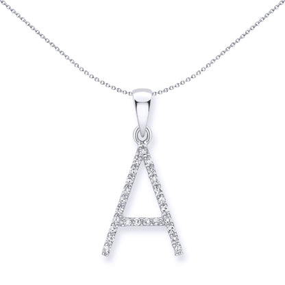 9ct White Gold  Diamond Initial Charm Pendant Letter A - INNR029-A