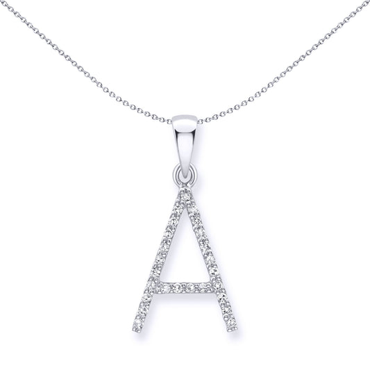 9ct White Gold  Diamond Initial Charm Pendant Letter A - INNR029-A