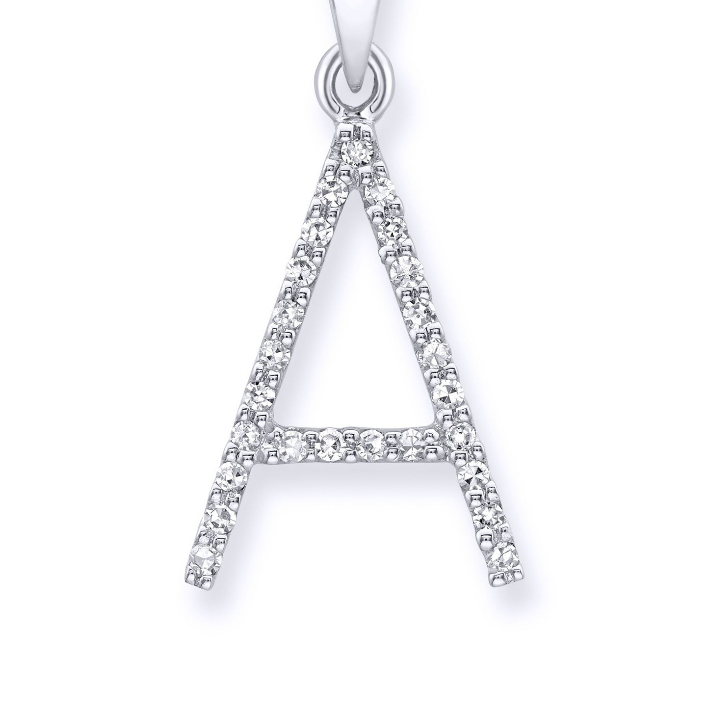 9ct White Gold  Diamond Initial Charm Pendant Letter A - INNR029-A