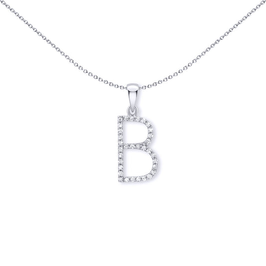 9ct White Gold  Diamond Initial Charm Pendant Letter B - INNR029-B