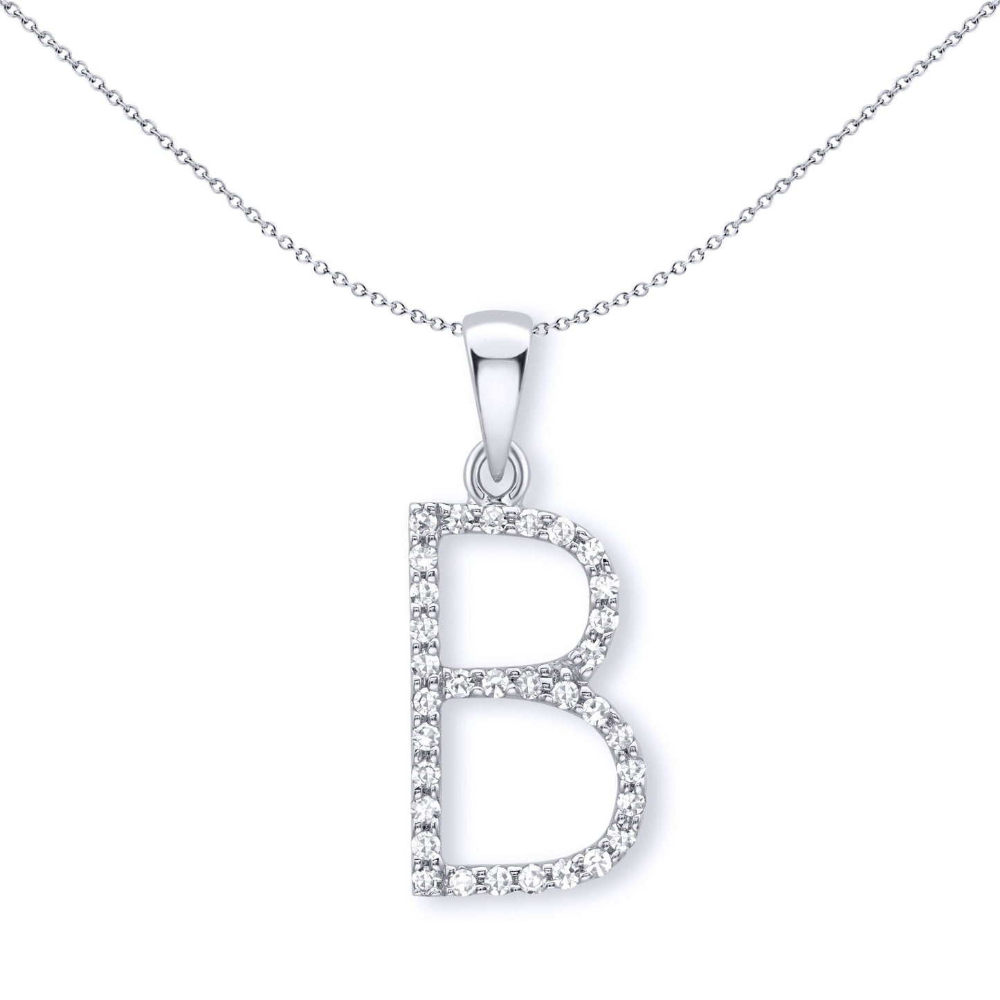 9ct White Gold  Diamond Initial Charm Pendant Letter B - INNR029-B