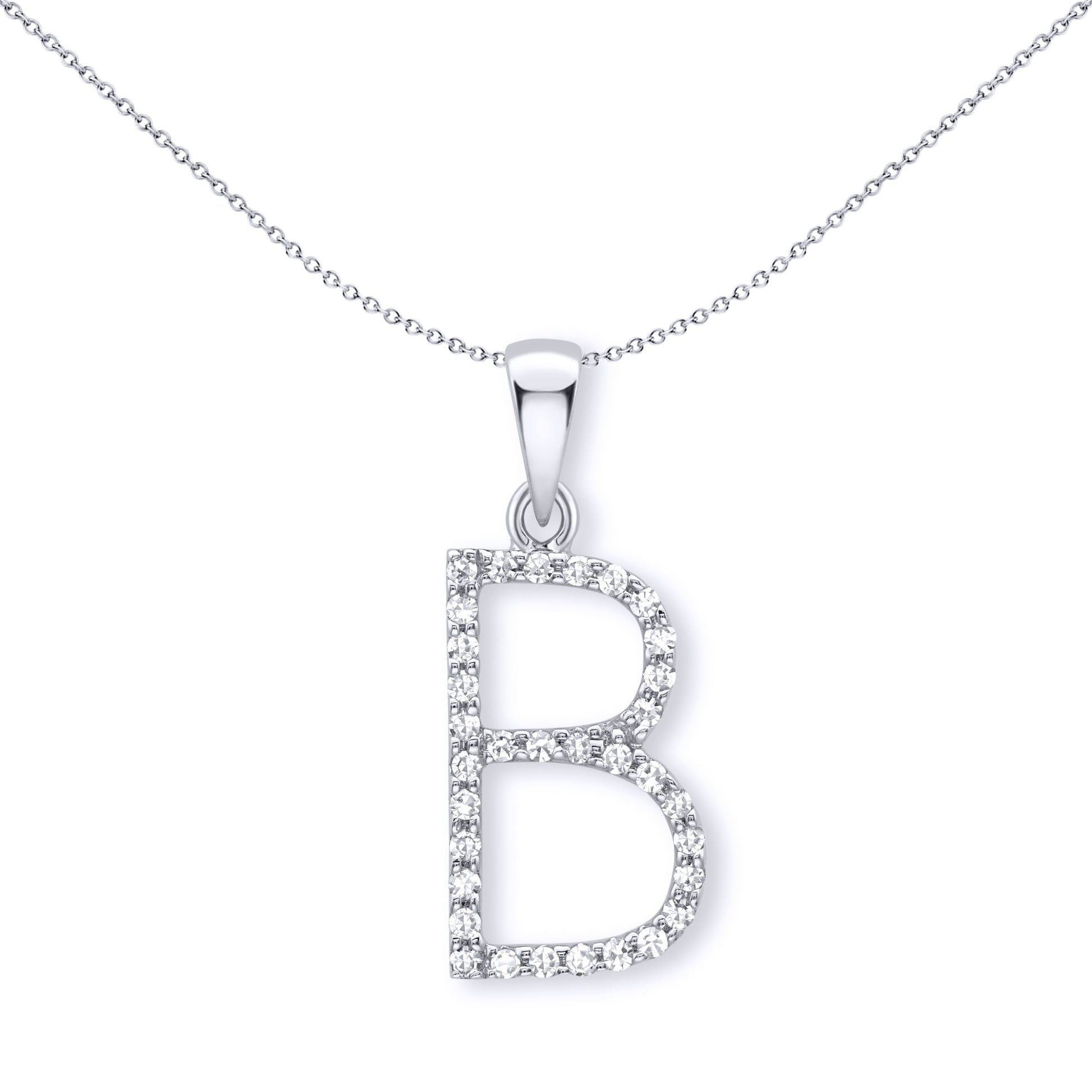 9ct White Gold  Diamond Initial Charm Pendant Letter B - INNR029-B
