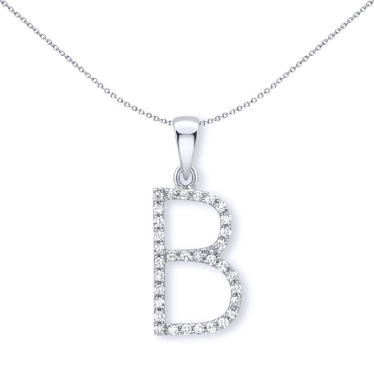 9ct White Gold  Diamond Initial Charm Pendant Letter B - INNR029-B