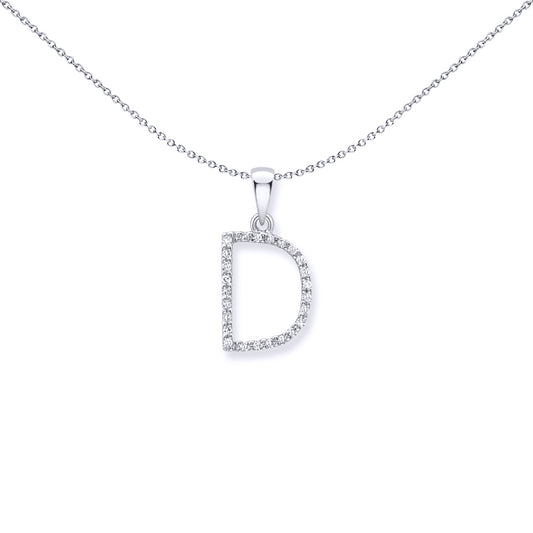 9ct White Gold  Diamond Initial Charm Pendant Letter D - INNR029-D