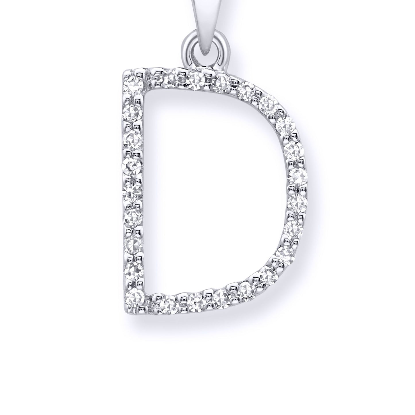 9ct White Gold  Diamond Initial Charm Pendant Letter D - INNR029-D