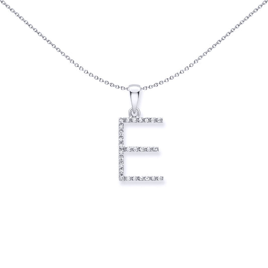 9ct White Gold  Diamond Initial Charm Pendant Letter E - INNR029-E