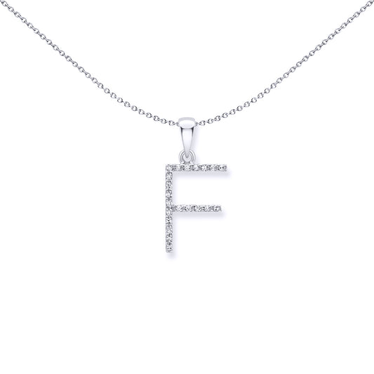 9ct White Gold  Diamond Initial Charm Pendant Letter F - INNR029-F