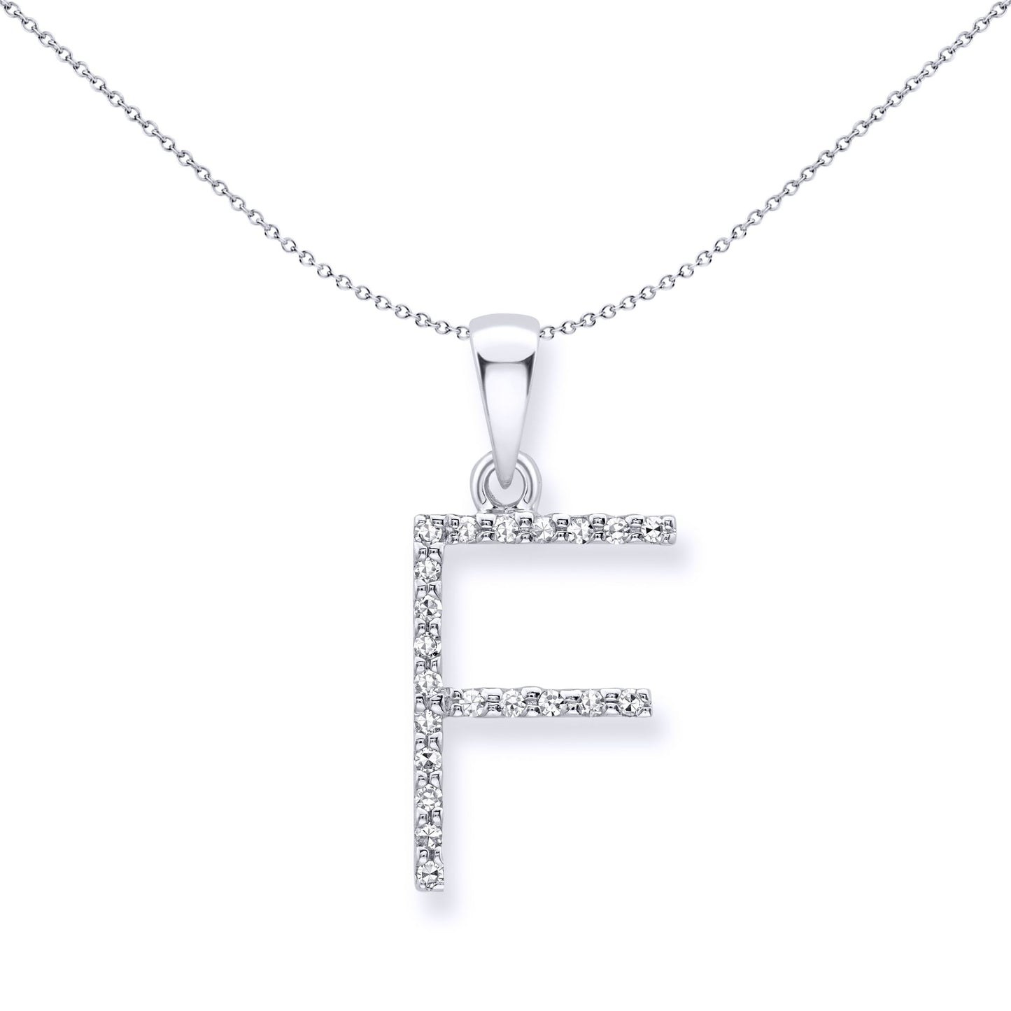 9ct White Gold  Diamond Initial Charm Pendant Letter F - INNR029-F