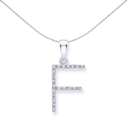 9ct White Gold  Diamond Initial Charm Pendant Letter F - INNR029-F