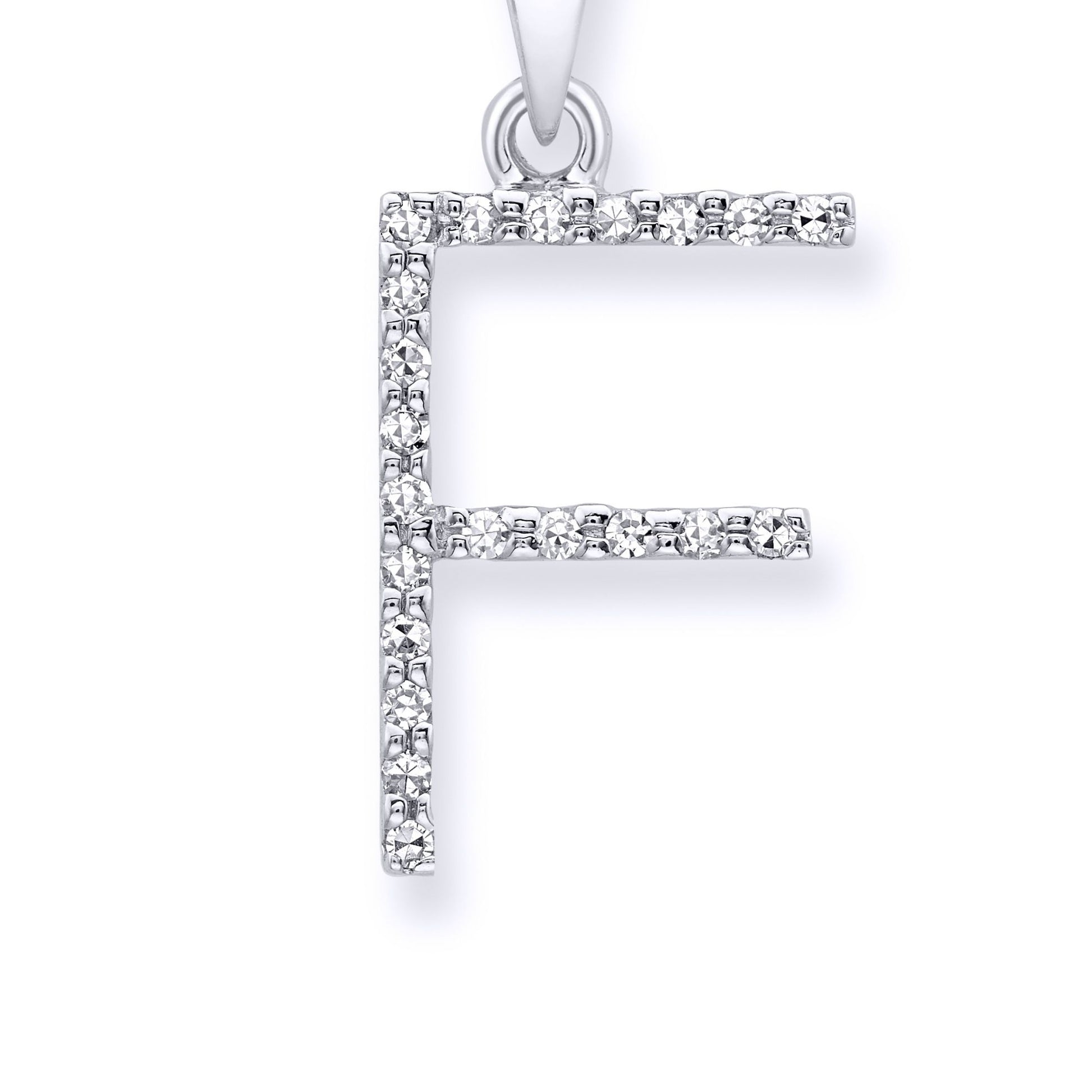 9ct White Gold  Diamond Initial Charm Pendant Letter F - INNR029-F