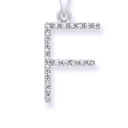 9ct White Gold  Diamond Initial Charm Pendant Letter F - INNR029-F