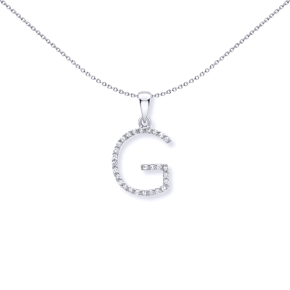 9ct White Gold  Diamond Initial Charm Pendant Letter G - INNR029-G
