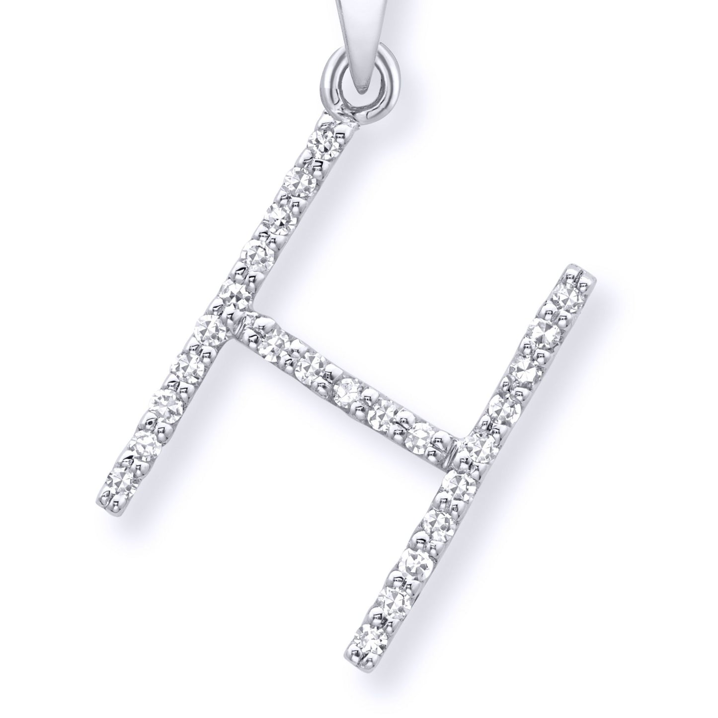 9ct White Gold  Diamond Initial Charm Pendant Letter H - INNR029-H
