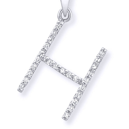 9ct White Gold  Diamond Initial Charm Pendant Letter H - INNR029-H