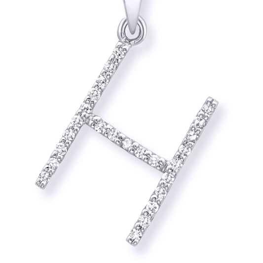 9ct White Gold  Diamond Initial Charm Pendant Letter H - INNR029-H