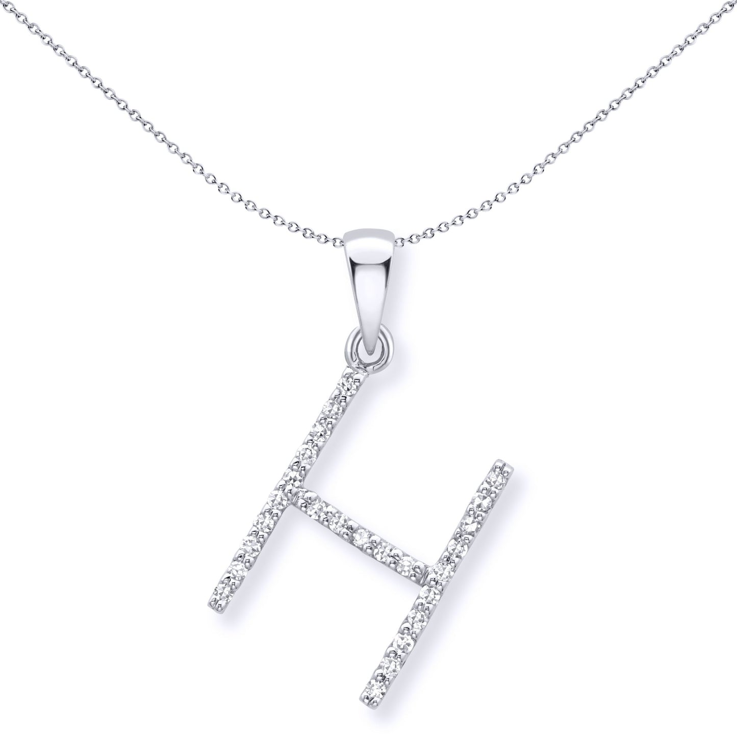 9ct White Gold  Diamond Initial Charm Pendant Letter H - INNR029-H
