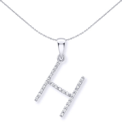 9ct White Gold  Diamond Initial Charm Pendant Letter H - INNR029-H