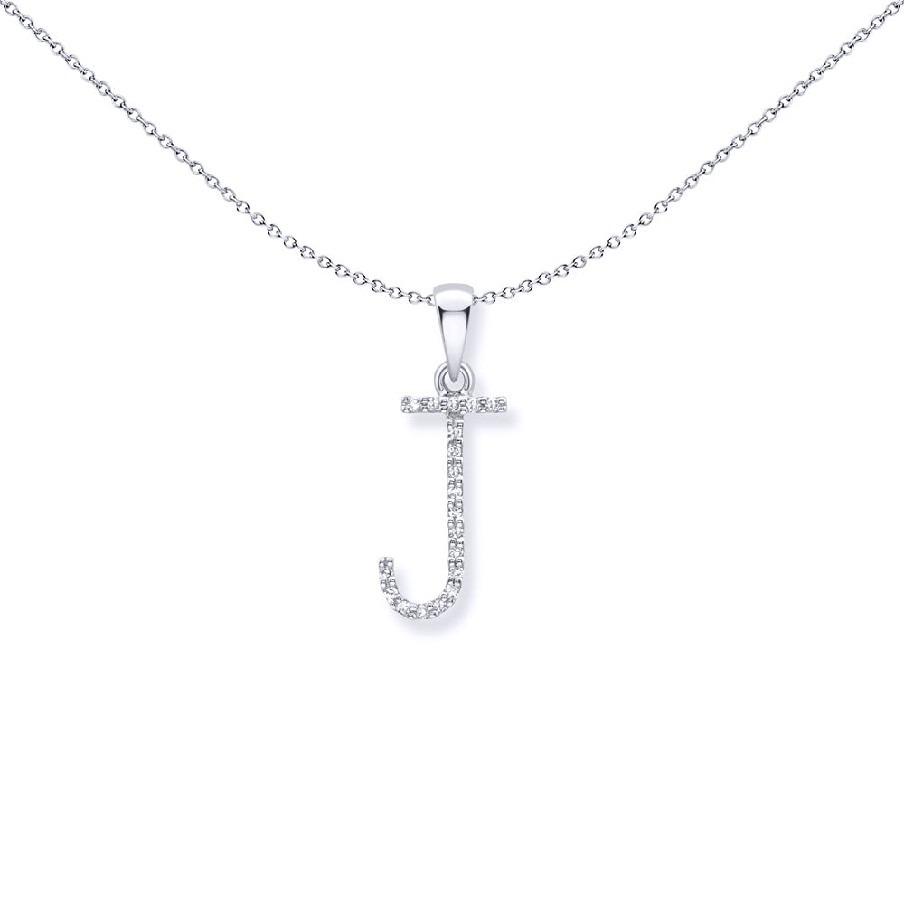 9ct White Gold  Diamond Initial Charm Pendant Letter J - INNR029-J