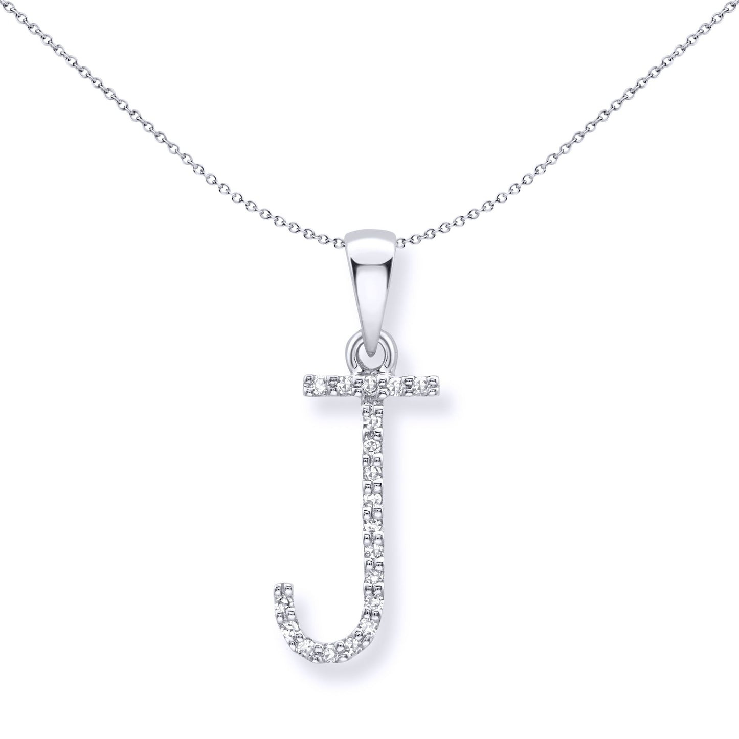 9ct White Gold  Diamond Initial Charm Pendant Letter J - INNR029-J