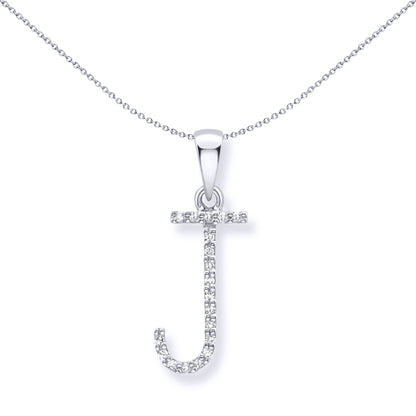 9ct White Gold  Diamond Initial Charm Pendant Letter J - INNR029-J