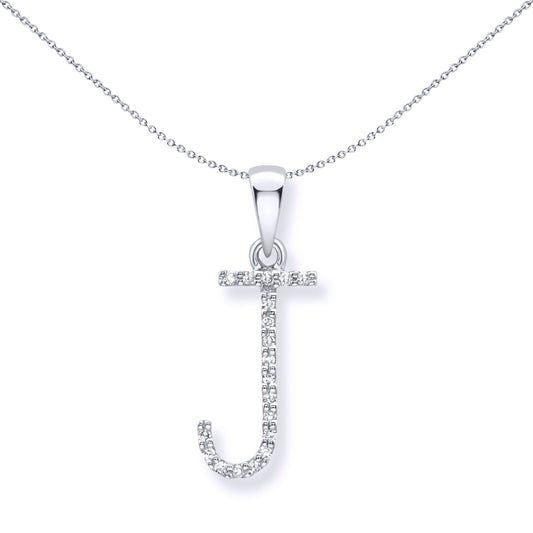 9ct White Gold  Diamond Initial Charm Pendant Letter J - INNR029-J