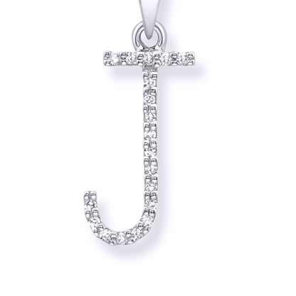 9ct White Gold  Diamond Initial Charm Pendant Letter J - INNR029-J