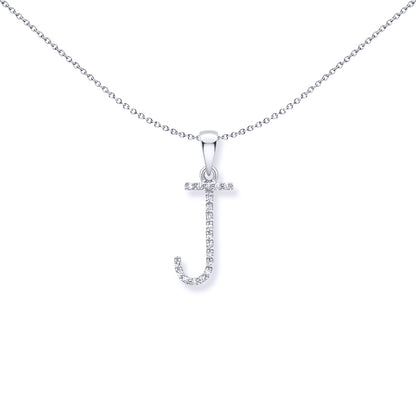 9ct White Gold  Diamond Initial Charm Pendant Letter J - INNR029-J