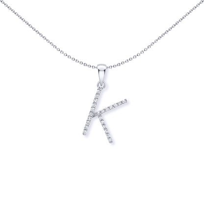 9ct White Gold  Diamond Initial Charm Pendant Letter K - INNR029-K