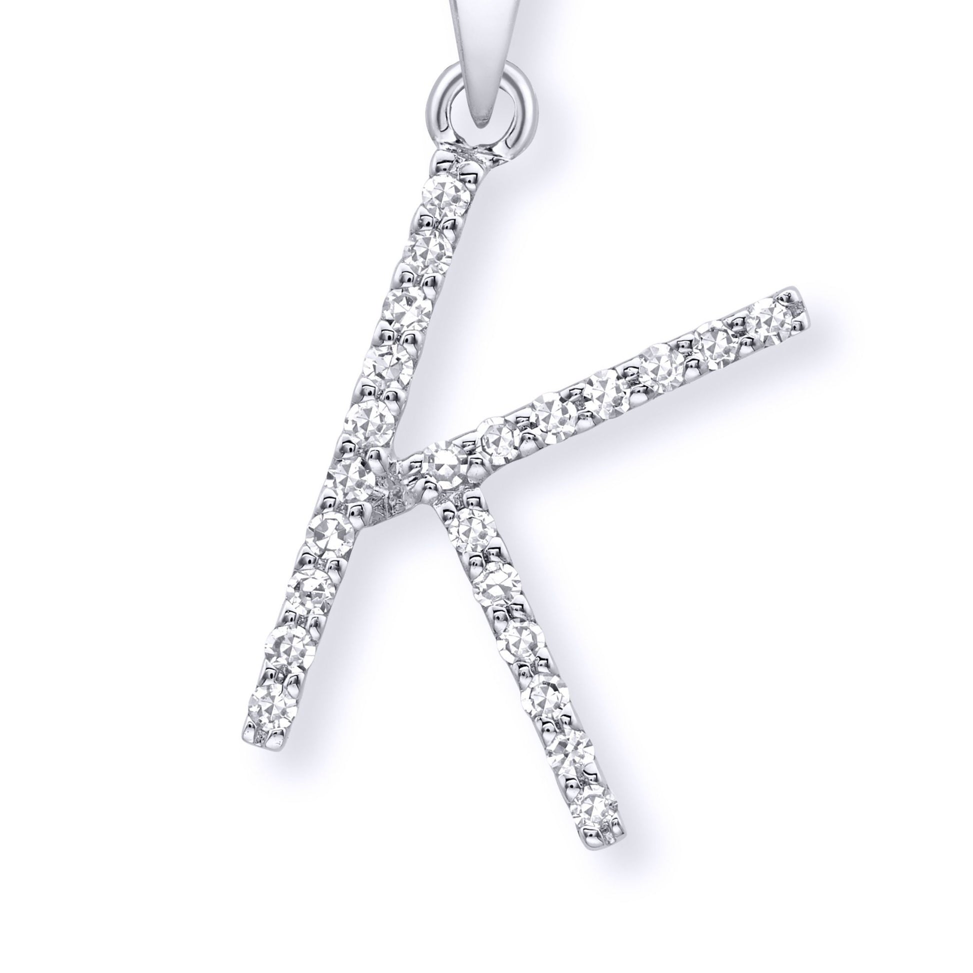 9ct White Gold  Diamond Initial Charm Pendant Letter K - INNR029-K
