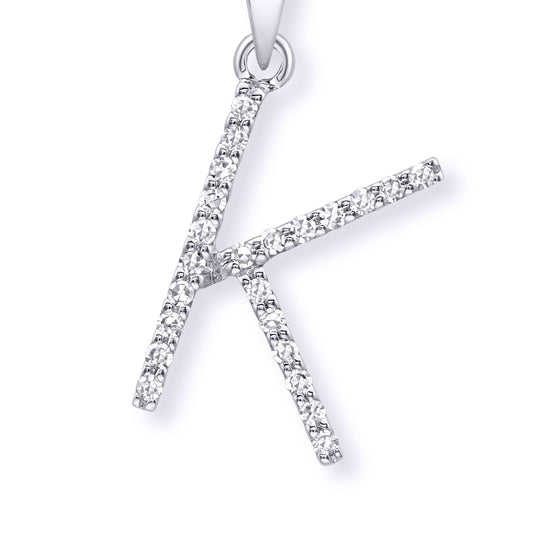 9ct White Gold  Diamond Initial Charm Pendant Letter K - INNR029-K