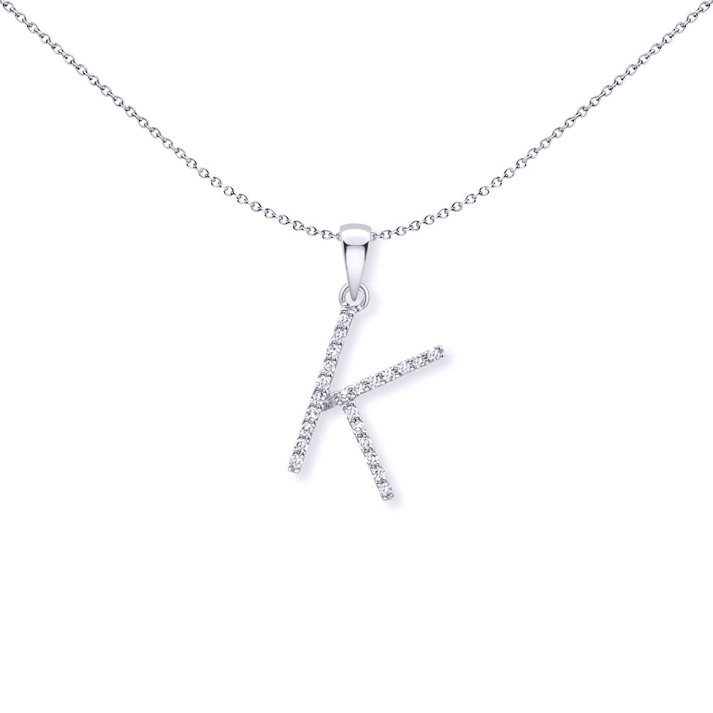 9ct White Gold  Diamond Initial Charm Pendant Letter K - INNR029-K