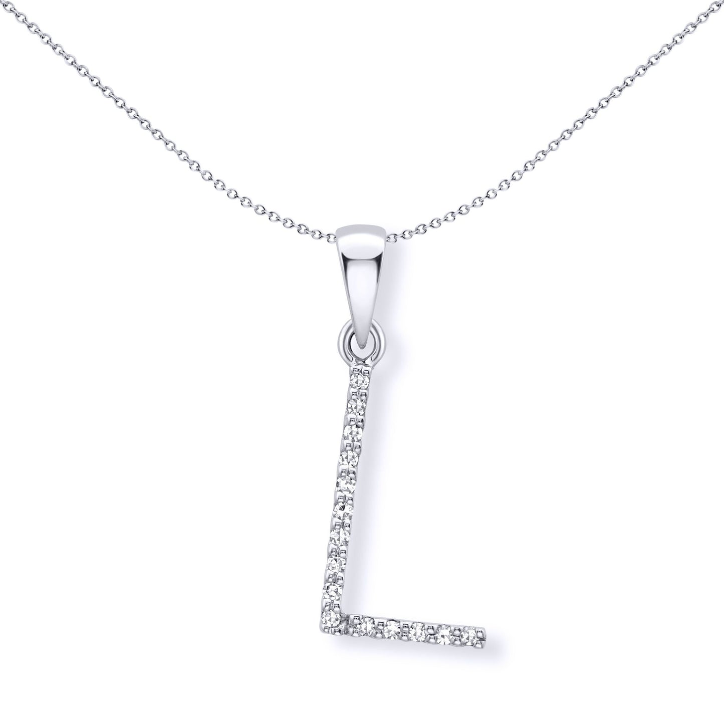 9ct White Gold  Diamond Initial Charm Pendant Letter L - INNR029-L