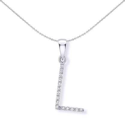 9ct White Gold  Diamond Initial Charm Pendant Letter L - INNR029-L