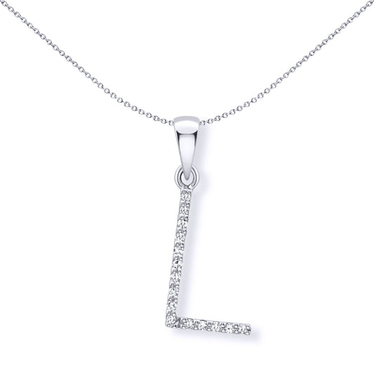 9ct White Gold  Diamond Initial Charm Pendant Letter L - INNR029-L
