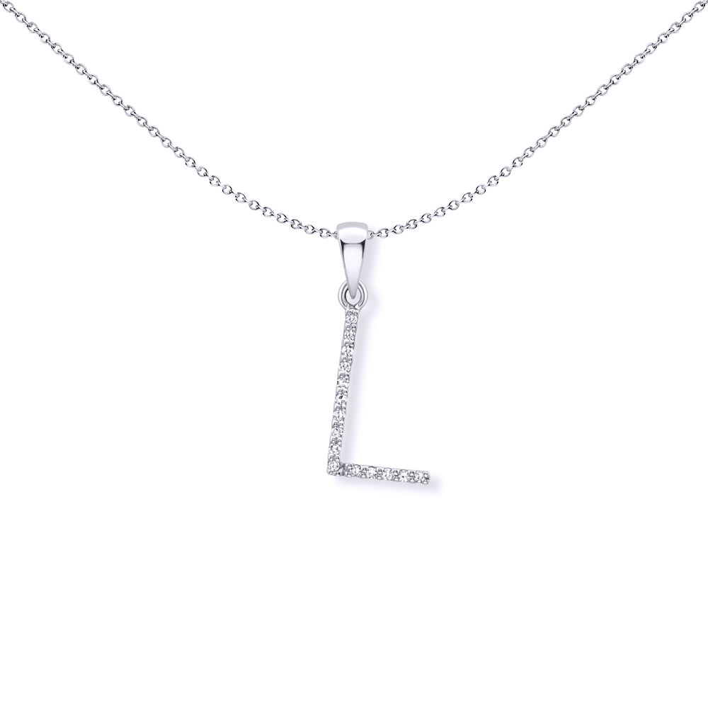 9ct White Gold  Diamond Initial Charm Pendant Letter L - INNR029-L