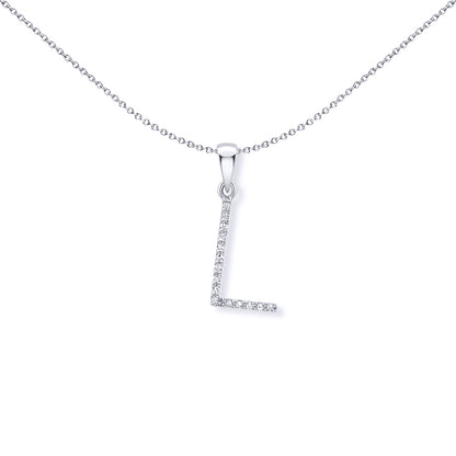 9ct White Gold  Diamond Initial Charm Pendant Letter L - INNR029-L