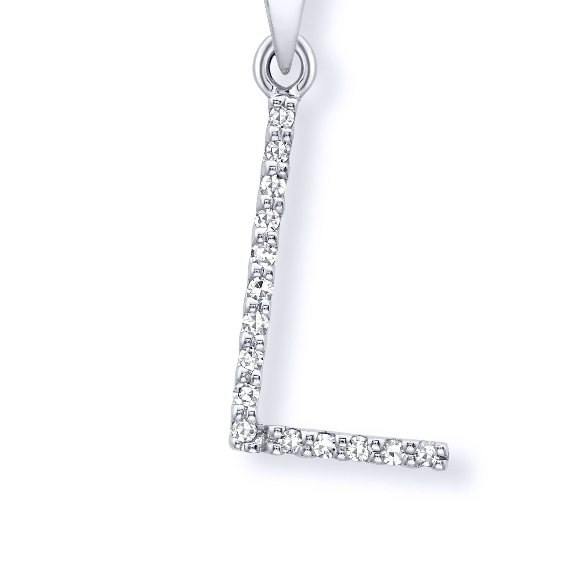 9ct White Gold  Diamond Initial Charm Pendant Letter L - INNR029-L