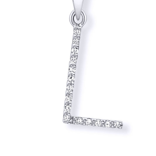9ct White Gold  Diamond Initial Charm Pendant Letter L - INNR029-L