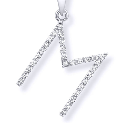 9ct White Gold  Diamond Initial Charm Pendant Letter M - INNR029-M